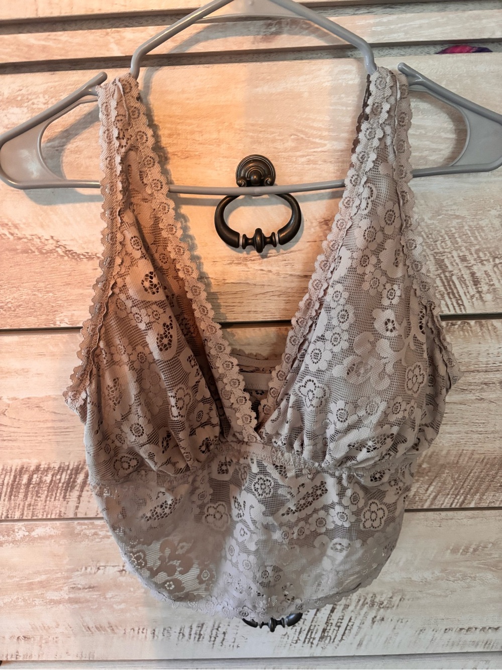 aerie Lace Bralette Tank in Taupe